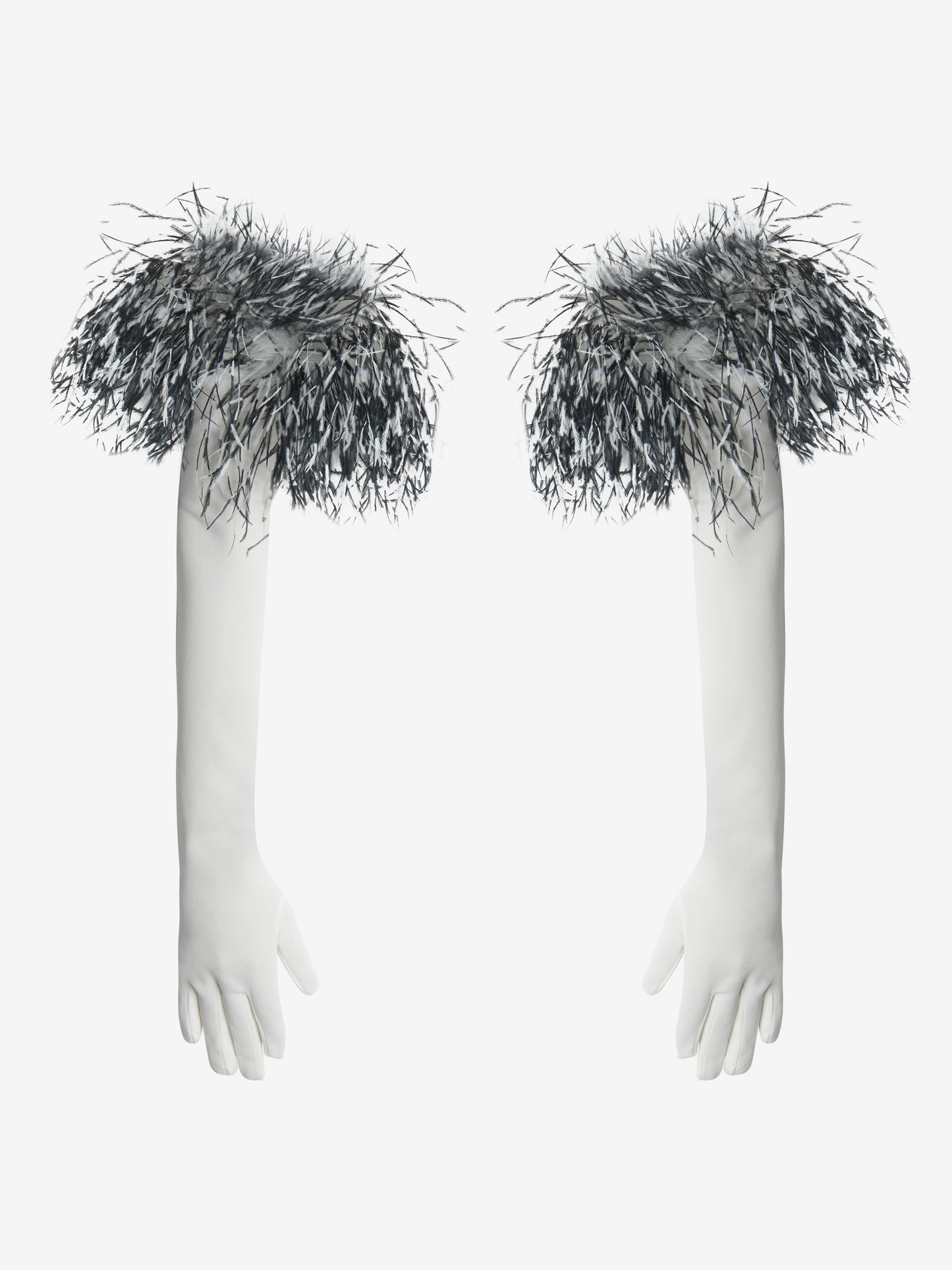 Gloves - White / Black & White Feather