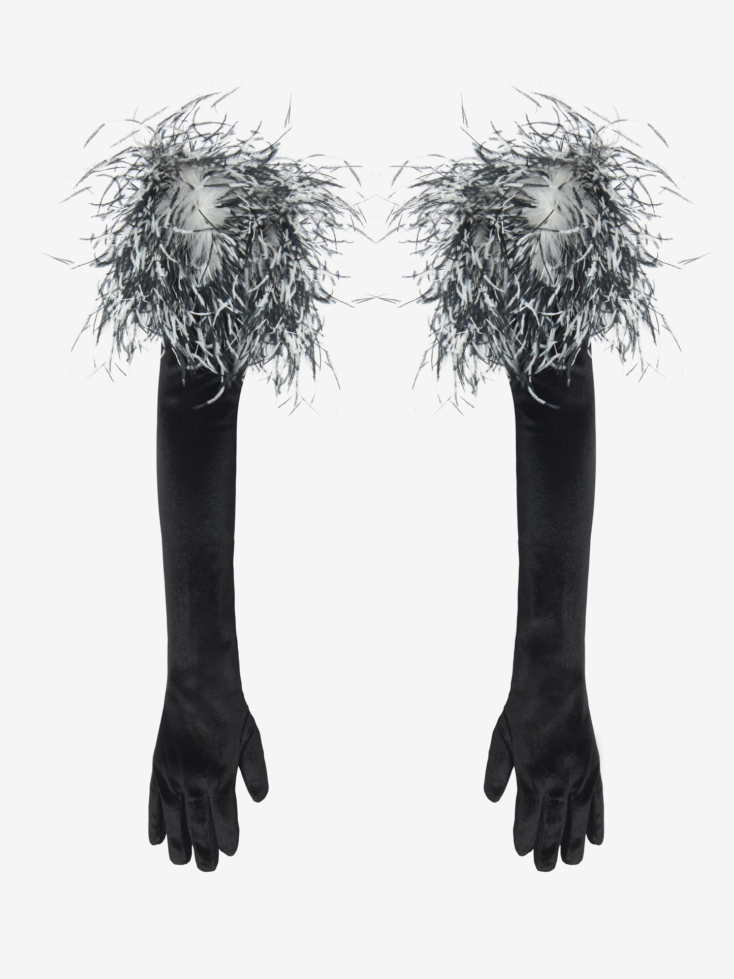 Gloves - Black / Black & White Feather
