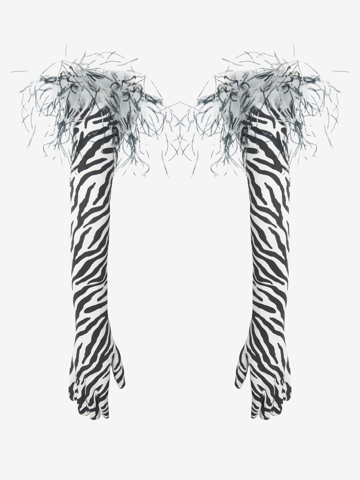 Gloves - Zebra / Black & White Feather