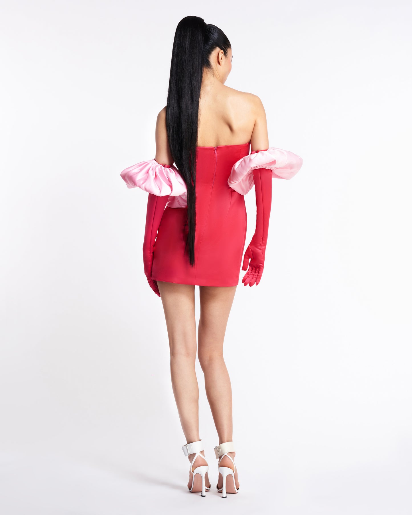 Cupid Satin Dress & Gloves - Hot Pink / Baby Pink Puffs