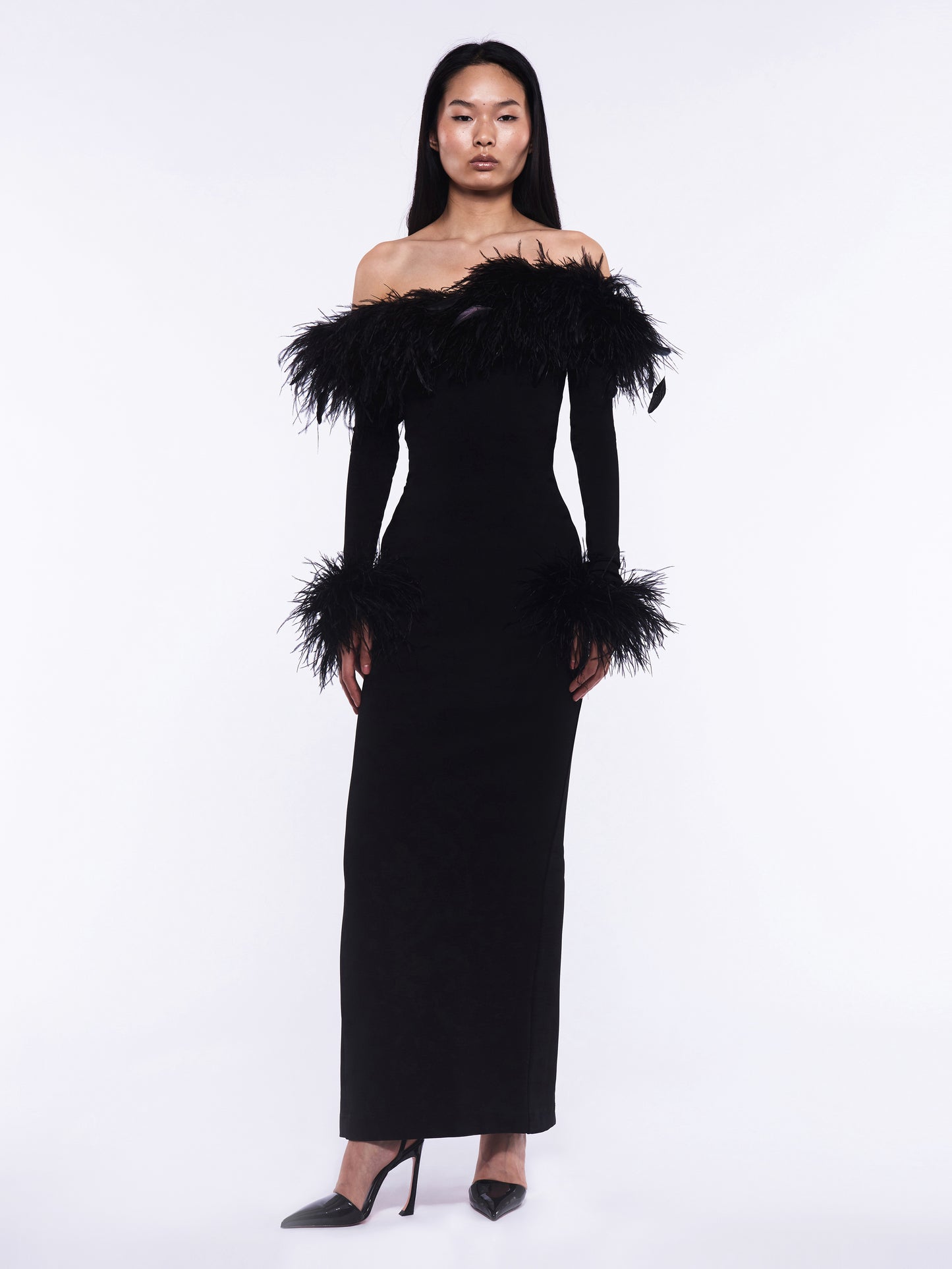 Charlotte Feather Dress - Black / Black